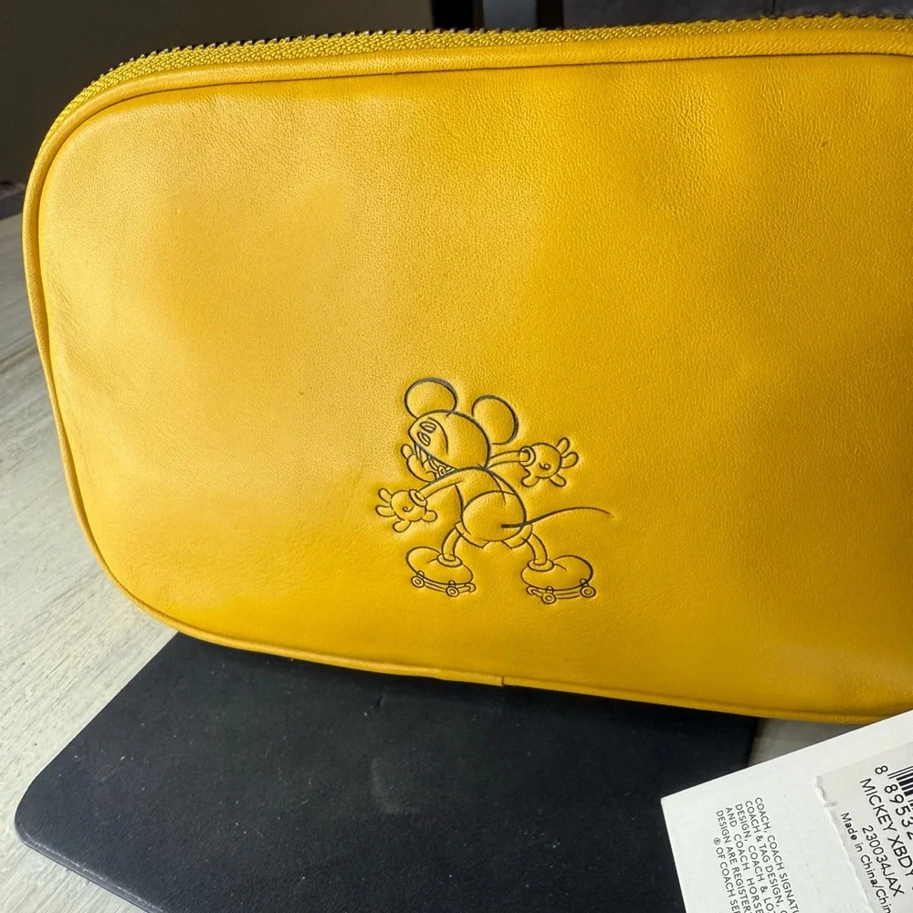 Collectors Coach Mickey Yellow Leather Crossbody Bag